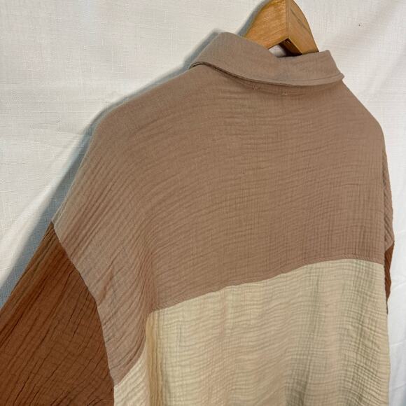 ACOA Colorblock Button Down Shirt Size L Cotton Minimalist Neutral Capsule - Picture 6 of 11